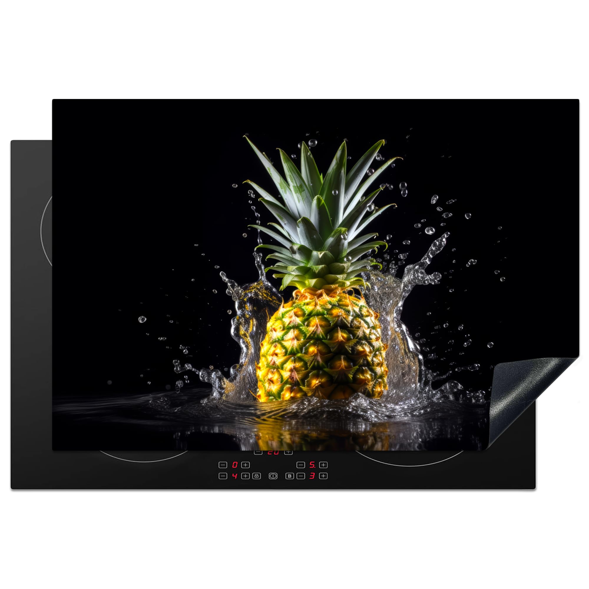 KitchenYeah© Induction Hob Protector Mat 20.1"x30.3" / 77x51 cm Stove Cap Top Cover Kitchen Cooker Covers for Electric Hobs Vinyl Pineapple - Fruit - Water - Vegetable - Black