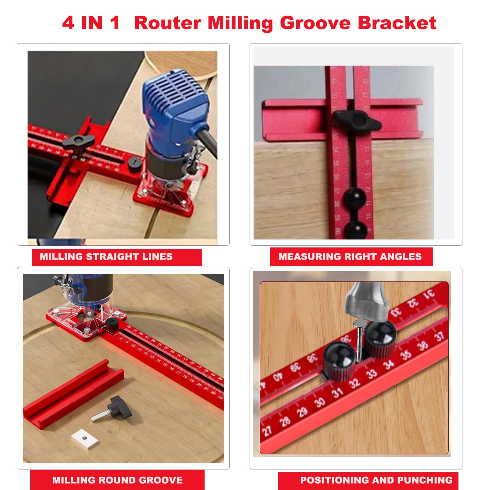 Support de rainure de fraisage 4 en 1, gabarit de coupe de cercle de défonceuse, guide de routeur multifonction pour couper des cercles et rainures de fraisage