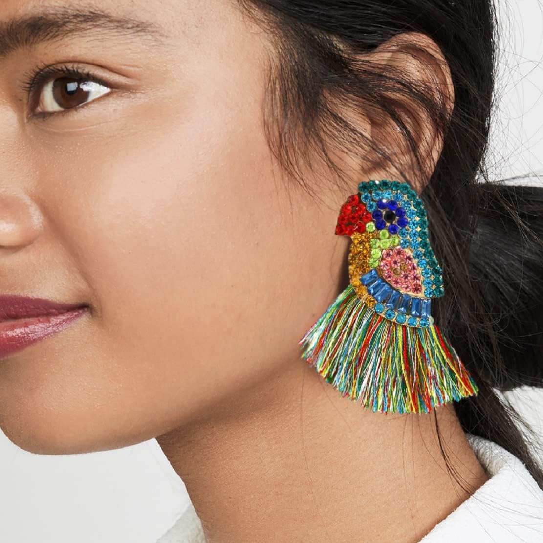 Parrot Earrings for Women, Bird Parrot Tassel Earrings for Womens, Rhinestone Parrot Dangle Earring Hypoallergenic, Cubic Zirconia Parrot Drop Earring, Parrot Jewelry Funny earrings - Image 3