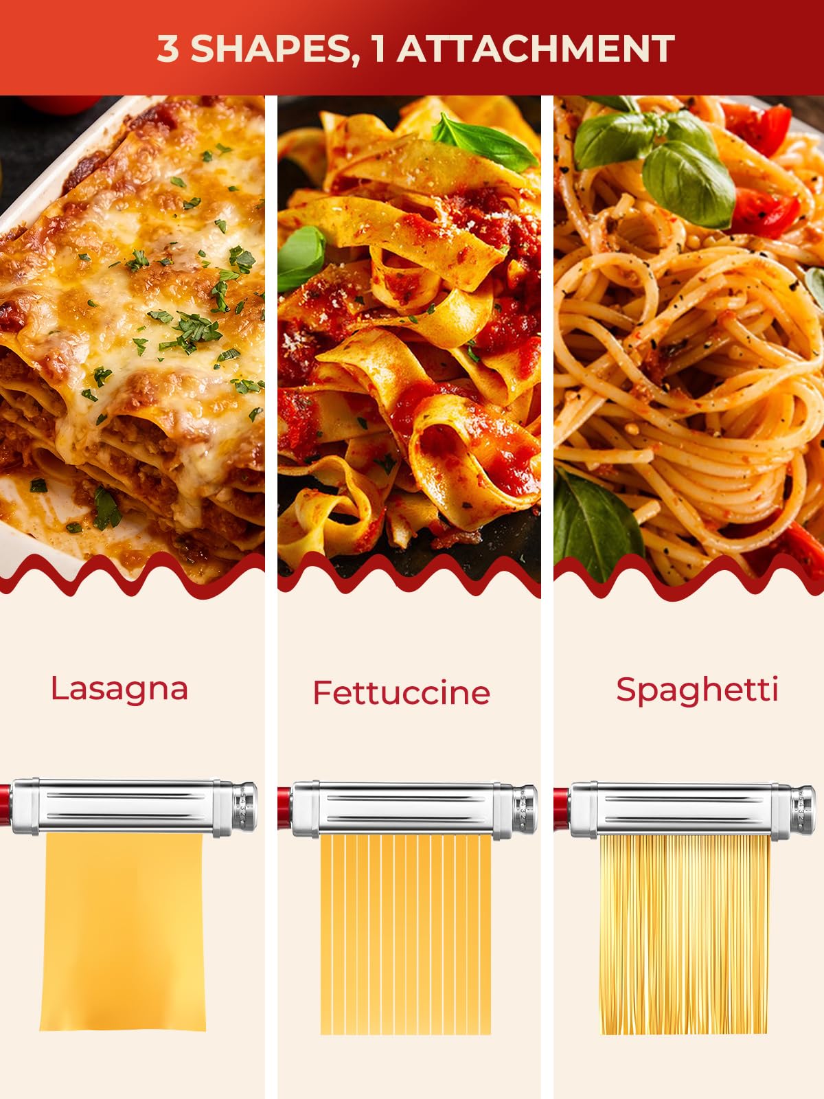 FOHERE 3 in 1 Pasta Zubehör für KitchenAid Standmixer, Edelstahl Nudelaufsatz Set für KitchenAid Nudelvorsatz, Inkl FettuccineSchneider, SpaghettiSchneider & Nudelwalze