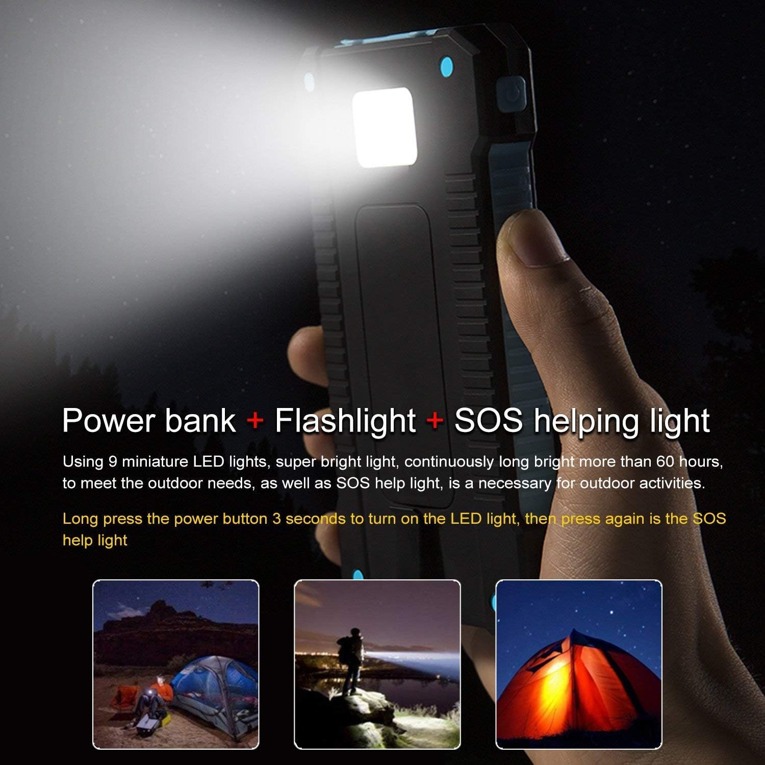 Amazon 200mah モバイルバッテリー ソーラーチャージャー ソーラー充電器 太陽光で充電 Android 3a Usb C 3a 急速充電 3usb出力ポート Sos発信 Ledライト付き 大容量 モバイルバッテリー 防水 耐衝撃 災害 旅行 アウトドアに大活躍 Iphone Ipad Android カメラ