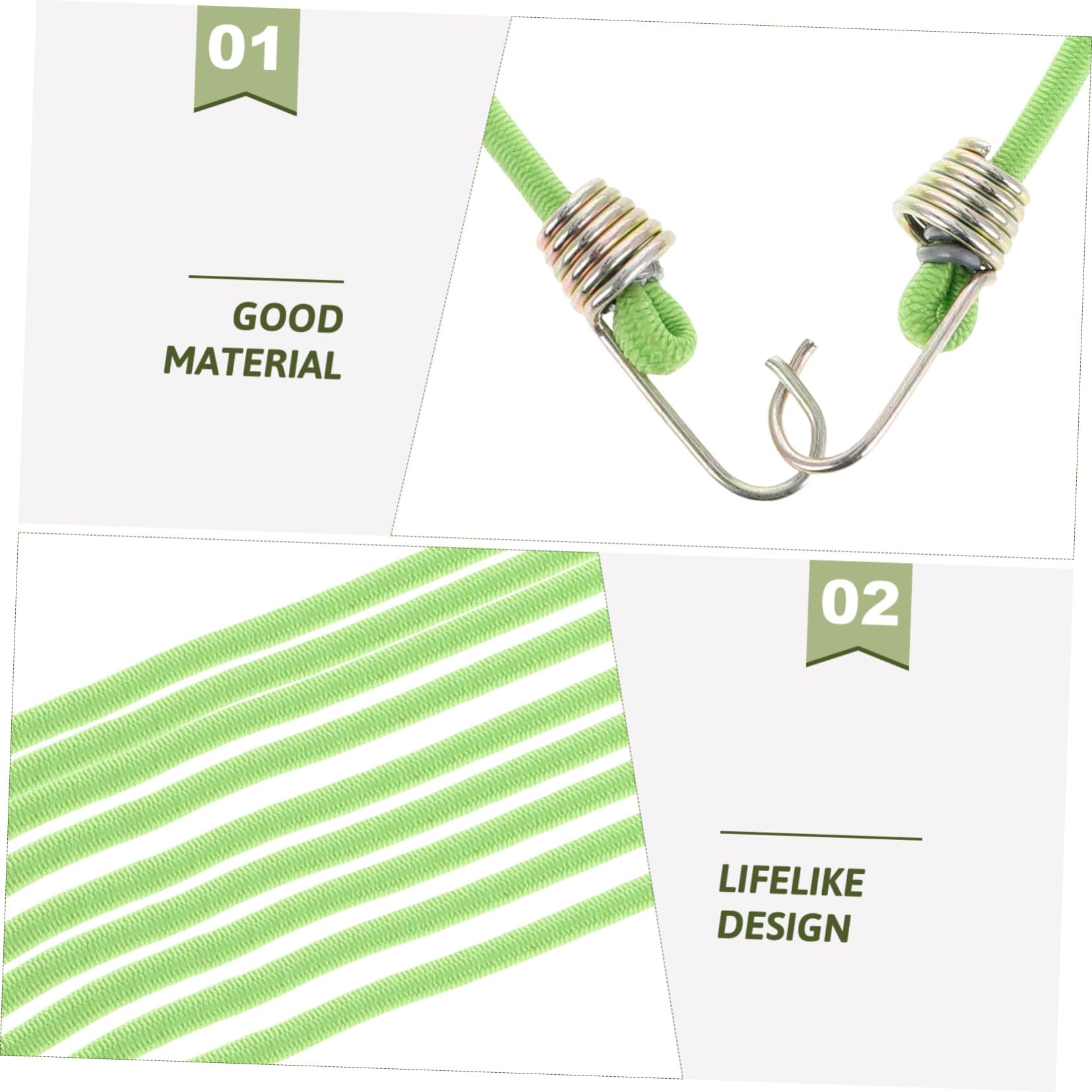 Corde Elastiche Mini con Ganci, 50 Pezzi, Verde, Regolabili | Lattice e Zinco, per Zaini e Bagagli, Uso Tenda e Cargo, Lunghezza Adattabile