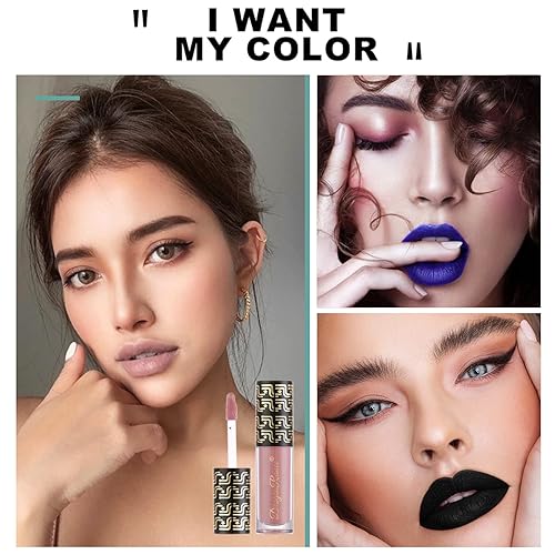 Miniatura 6 de Lápiz labial líquido negro oscuro mate Lápiz labial labial terciopelo brillo labial mancha de labios larga duración impermeable antiadherente taza