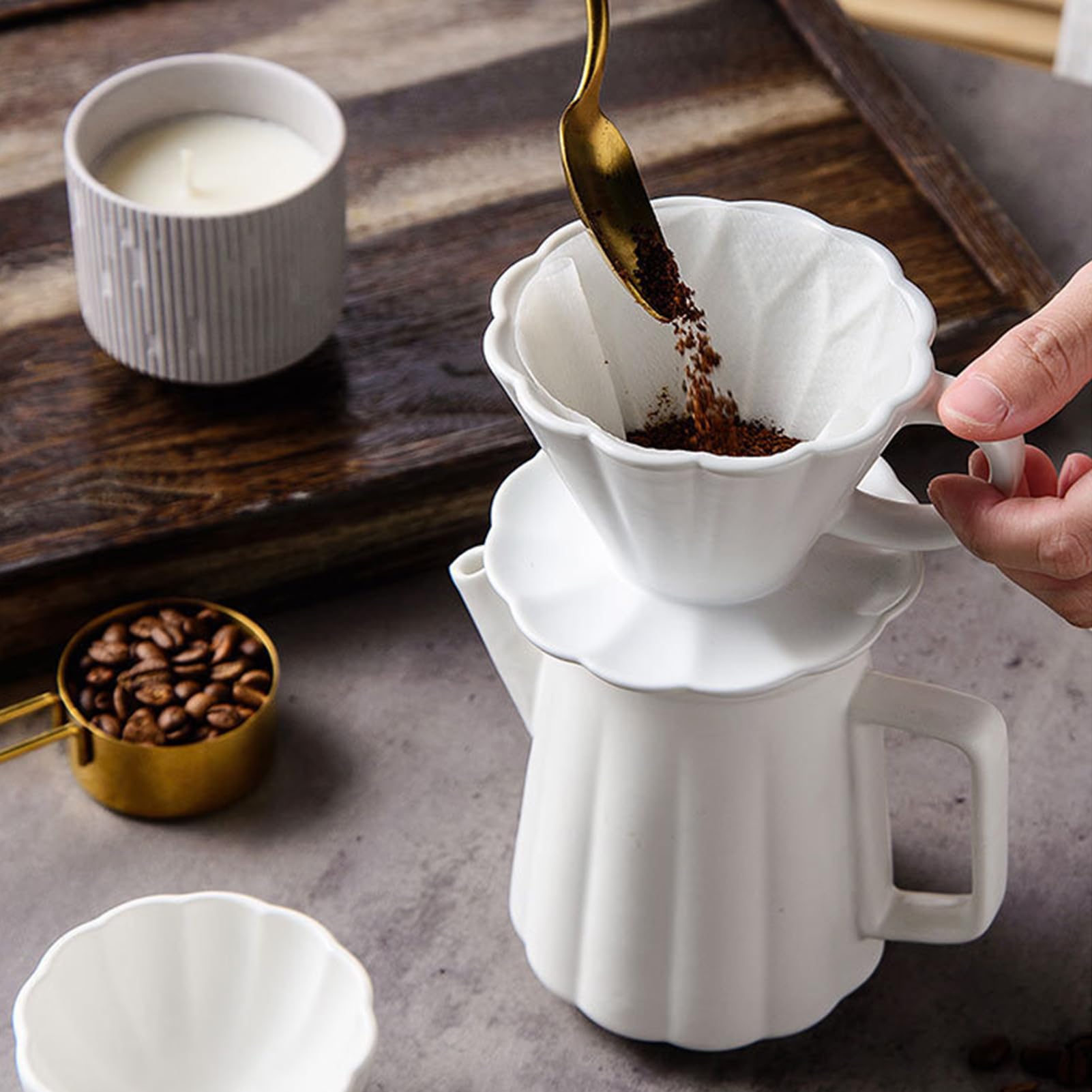 Filtro de café reutilizable de 500 ml, con mini taza de café, para verter sobre con taza de cerámica, filtro de café de porcelana con taza, jarra de café con filtro, regalo para papá mamá