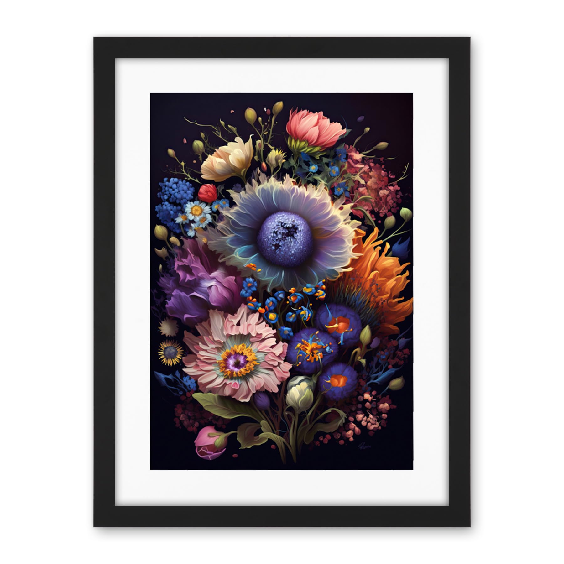 Artery8 Flower Bouquet Purple Pink Orange Floral Art Artwork Framed Wall Art Print 18X24 Inch