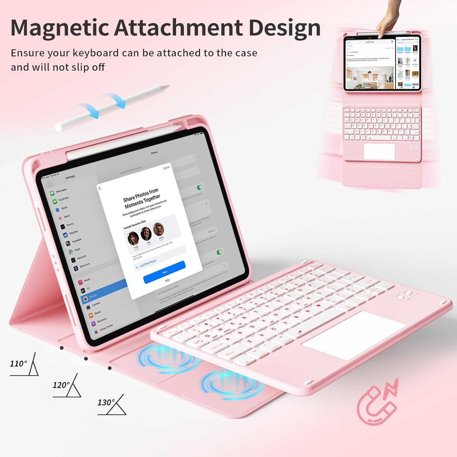for iPad (A16) 11th/10th Gen Case with Keyboard - 7 Colors Backlit,Multi-Touch Trackpad,Detachable Keyboard Cover with Pencil Holder for iPad A16 11 inch 2025/10th 10.9 Inch 2022 (Pink)