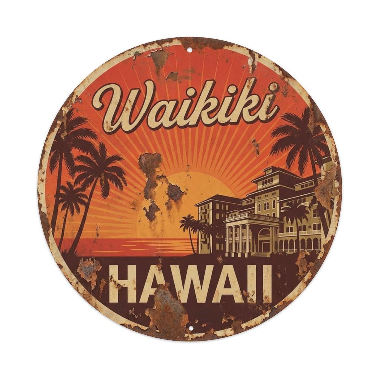 Beach Destination Waikiki Hawaii Island Getaway Metal Tin Sign