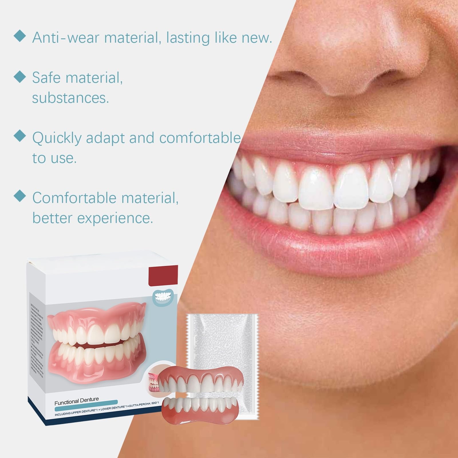 Protesi dentarie, Set di protesi dentarie in silicone multifunzionali, Kit di rivestimento per protesi a scatto, Protesi dentarie in silicone comode per arcata superiore e inferiore (3 set)