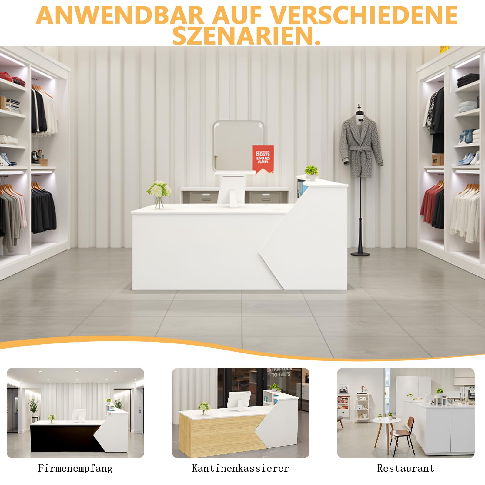 Empfangstresen 80–303cm Moderner Empfangstisch mit Regalen Ladentheke für Geschäft Büro