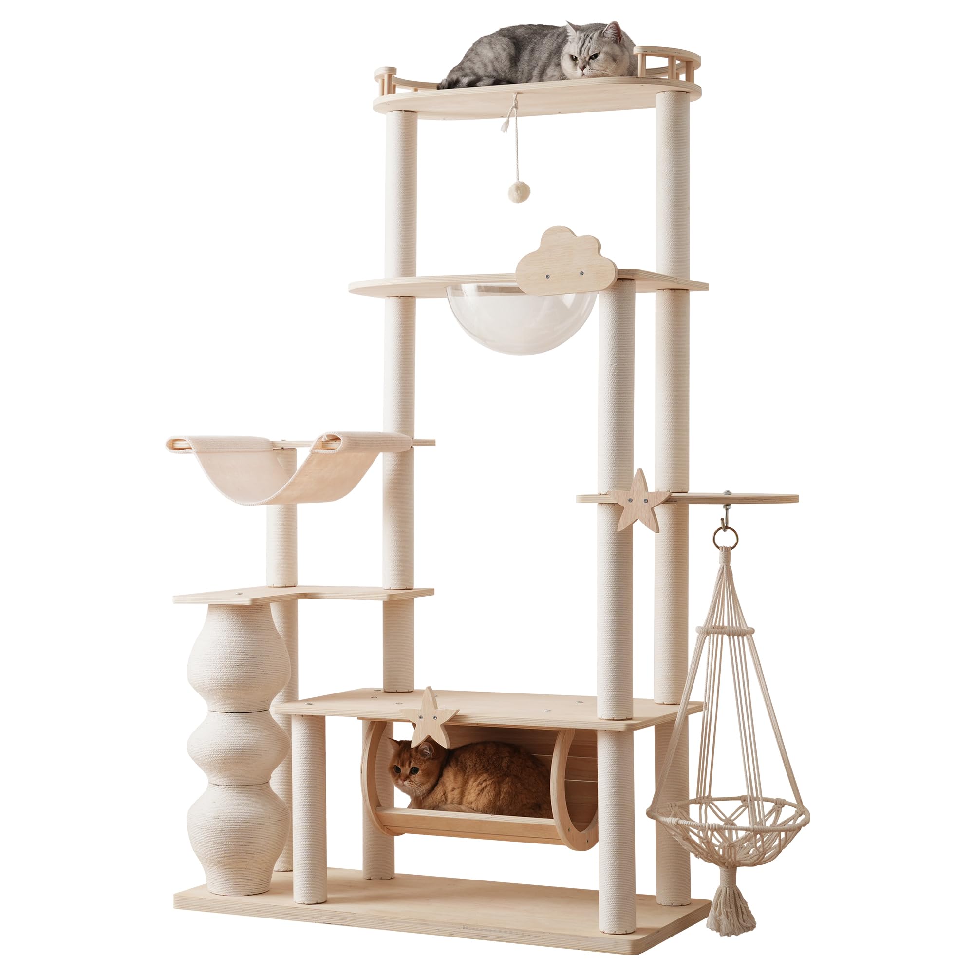 猫タワー 木製 高さ170.5cm 宇宙船 ハンモック 天然麻ロープ爪とぎポール Amazon.co.jp: 多機能キャットタワー 木製 高さ170.5cm 宇宙船