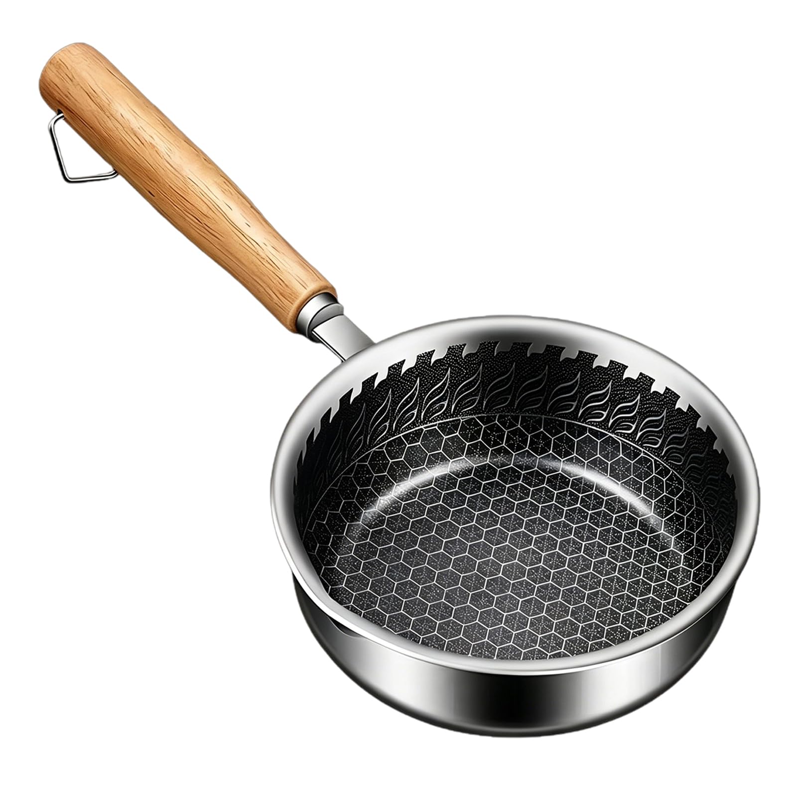 ZEPFJHE Premium Stainless Steel Miniature Skillets with Natural Wood Handle Frying Pan Ideal for Omelets and Stir Frying Rustless Small Cooking Container