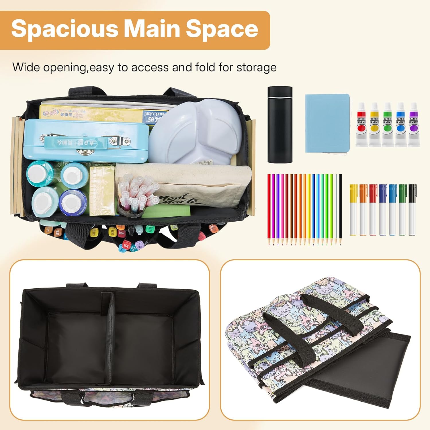 JOSIVIKY Craft Tote Bag, Art Organizer,Cleaning Supply Caddy, Carrying Bag with Handle for Multi-Purpose, Organizer Caddy for Pets (Cat Print) - Image 6