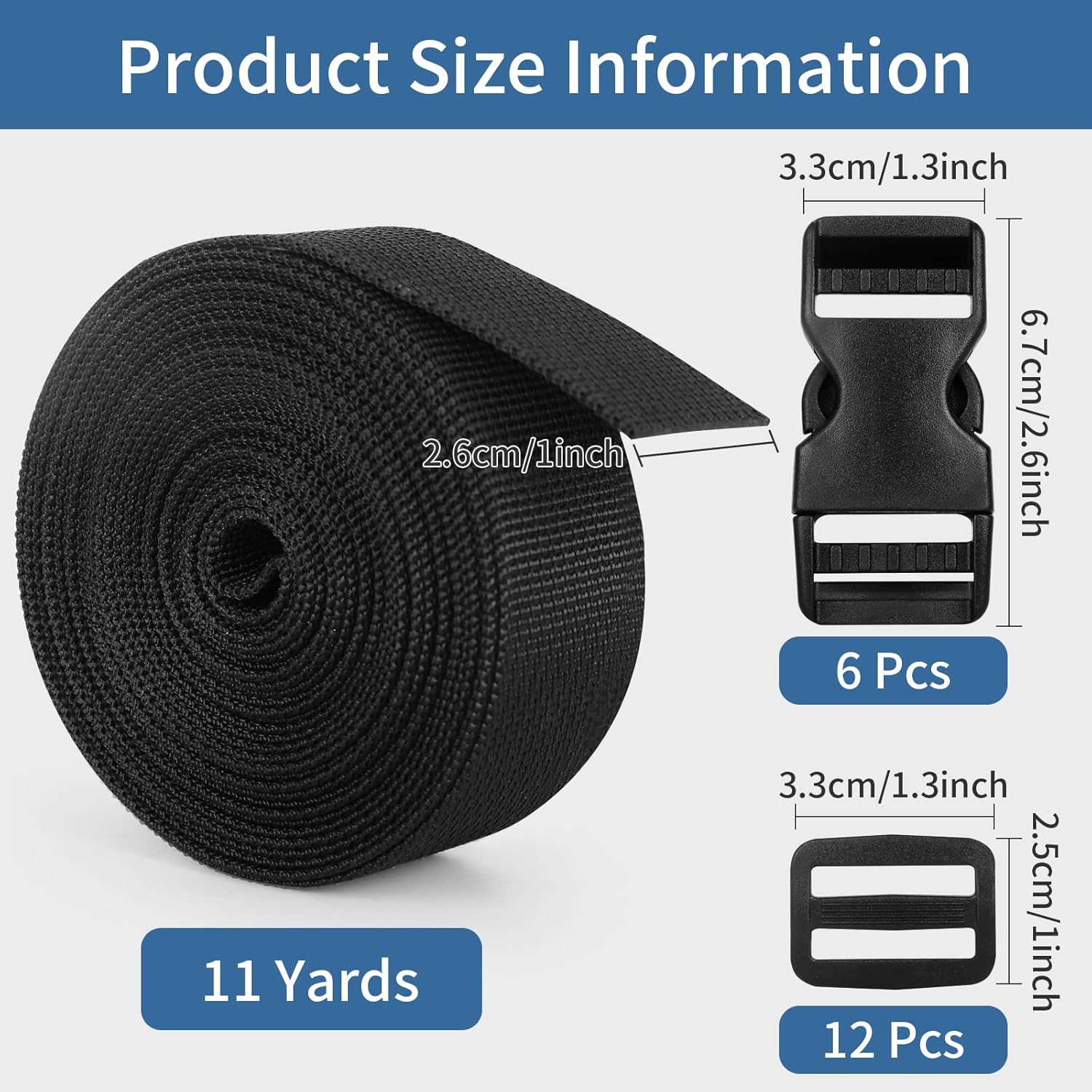 Buckles & Straps Set: 6 Yards of 1 Inch Adjustable Nylon Webbing with 6 Quick-Release Buckles, 12 Tri-Glide Slides for MOLLE Backpack, Suitable For Outdoor Gear Repair, DIY Crafting Projects - Image 2