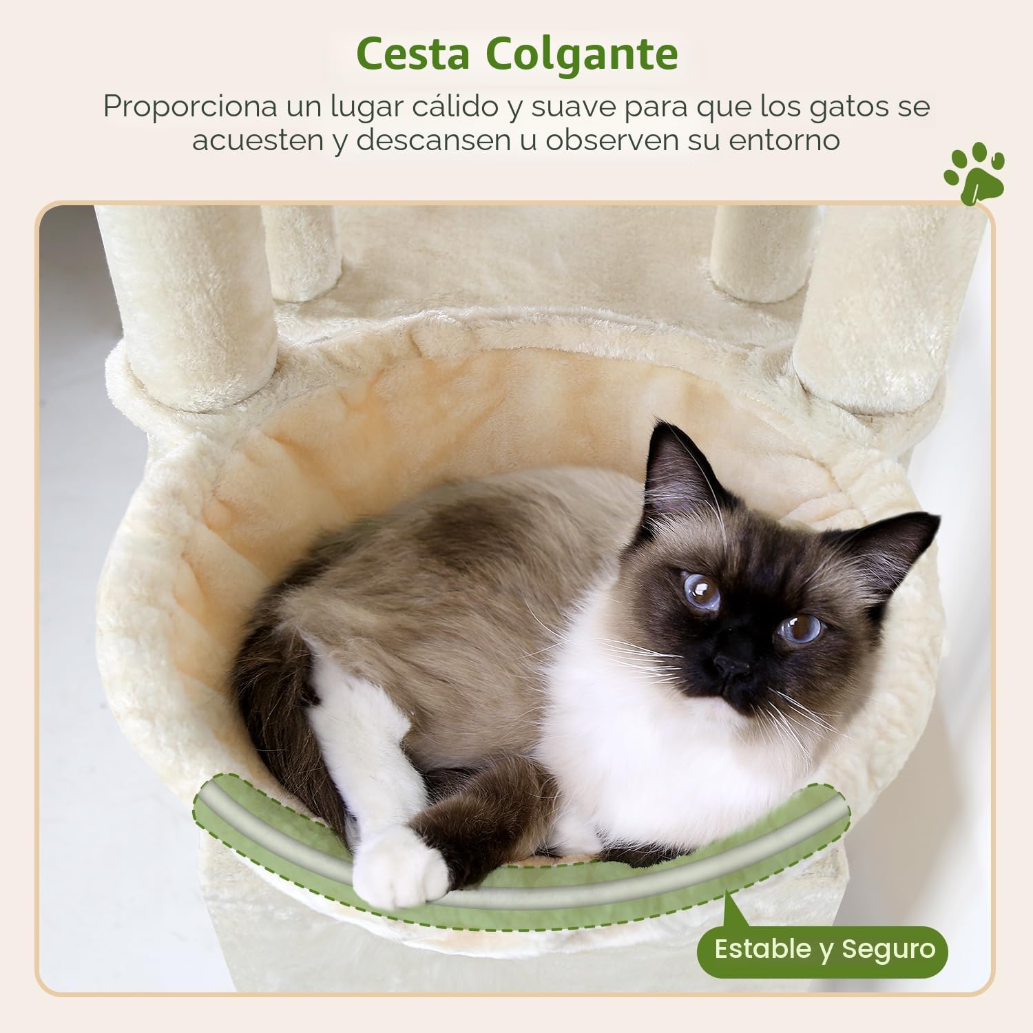 Globlazer Árbol Rascador Grande Beige Estable con Bases 72 * 45CM, 2 Grandes Nidos, Plataformas Acolchada Superior, Felpa Cesta, Rascador Alto 156 cm para Gatos Grandes Descansar Jugar (F61, Beige) | Árbol para gatos con 2 columnas para rascar de sisal, f