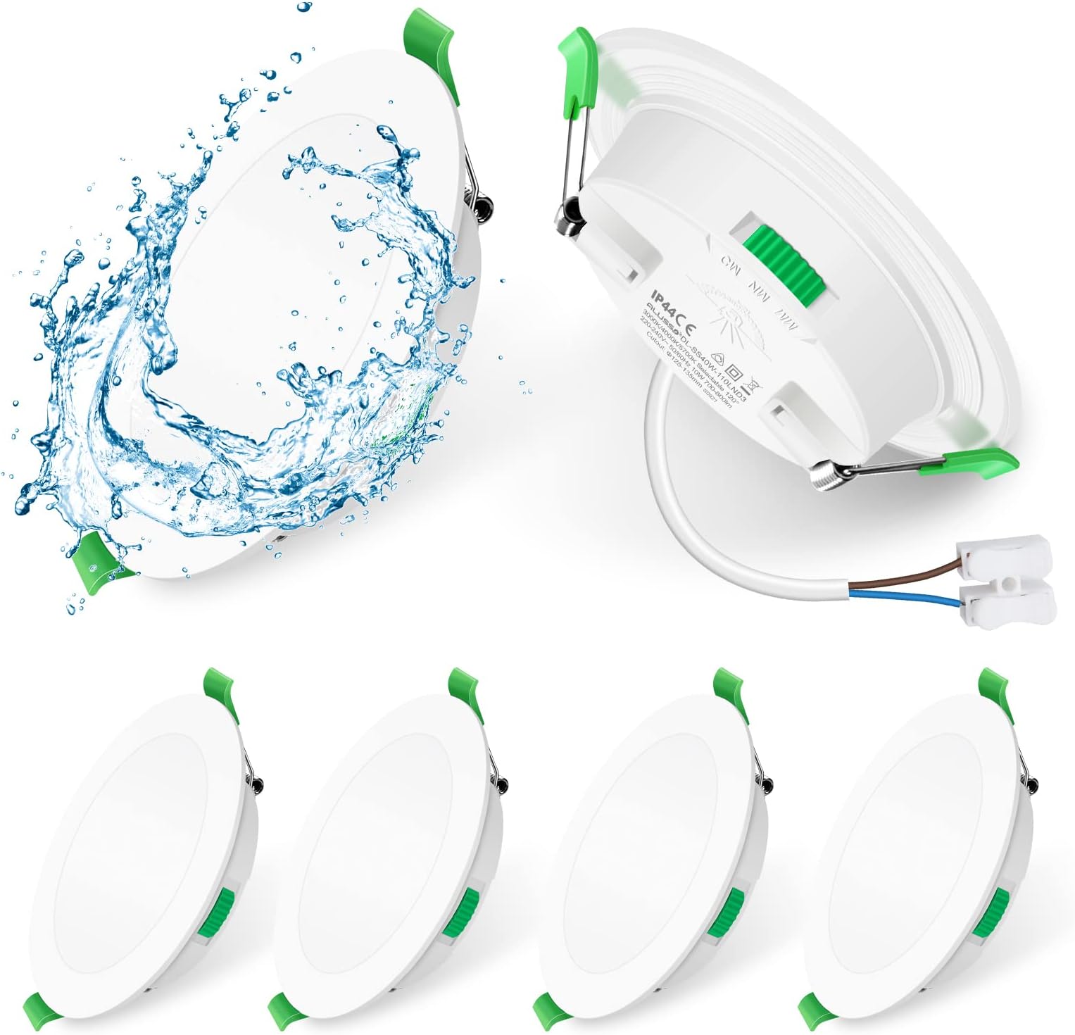 ALUSSO 7W LED Recessed Ceiling Lights IP65 Bathroom Downlights, Dimmable Ultra Slim 30mm LED Spot Lights, Warm White/Neutral White/Cool White Adjustable Round Ceiling Spot, Φ90-100mm Hole, 6 Pack