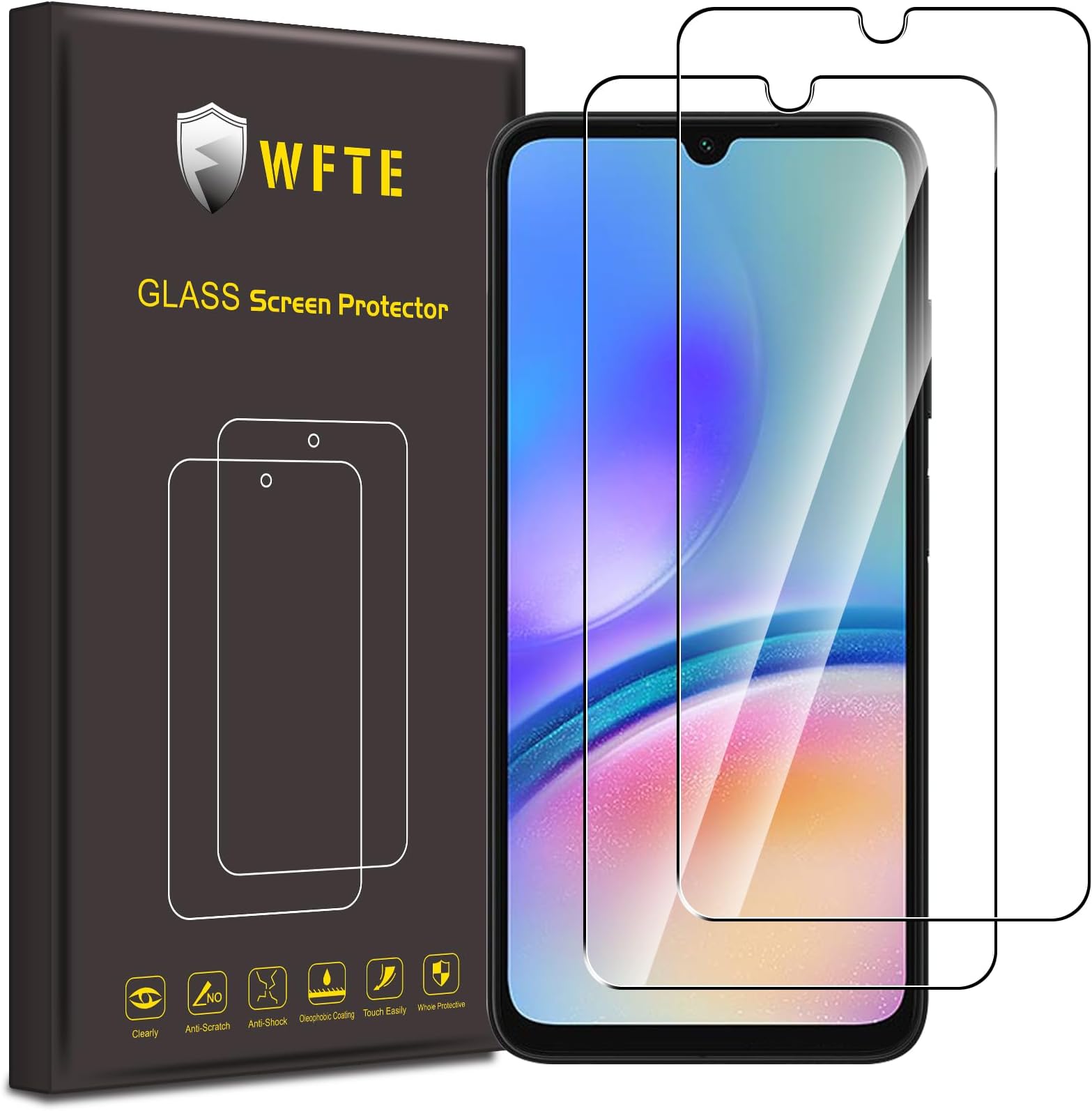 WFTE [2-Pack Screen Protector for Samsung Galaxy A05S/A05,Anti-Scratch,High Transparency,Bubble-Free,Dust-Free Premium Screen Protector Tempered Glass For Samsung A05/Samsung A05S