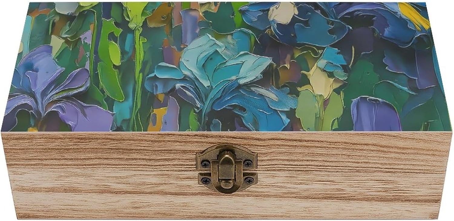 Oil Painting Floral Wooden Storage Box Woodcraft Crafts Storage Containers