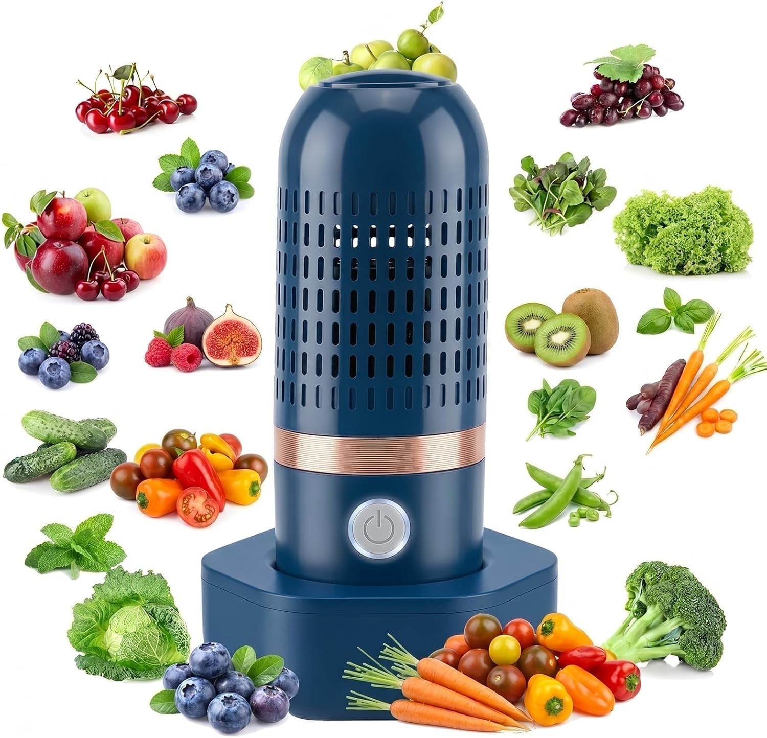 Produce Fruit and Vegetable Washing Machine, Fruit Cleaner, OH-ion Food Purifier for Deep Cleaning Surface Residues, IPX7 Waterproof Cordless Device for Berries Meat (Blue)