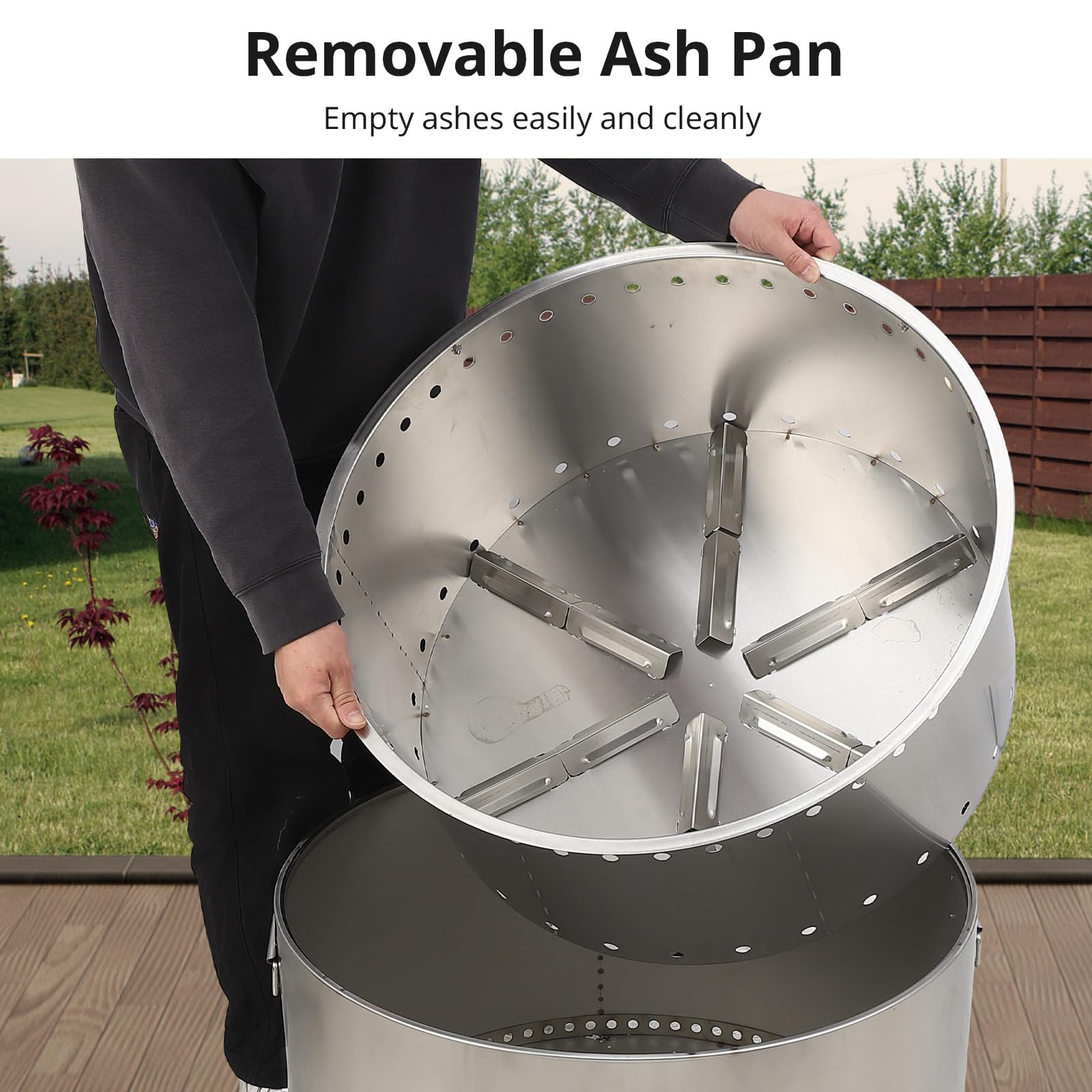 Brasero Exterior sin Humo con Interruptor de Aire, 68.5 cm (27 Pulgadas), de Acero Inoxidable, con Soporte Desmontable y cenicero. Ideal para fogatas, picnics y Otras Actividades al Aire Libre como a