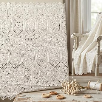 IDONGCAI White Eyelet Cotton Fabric, 52" Wide,1 Yard
