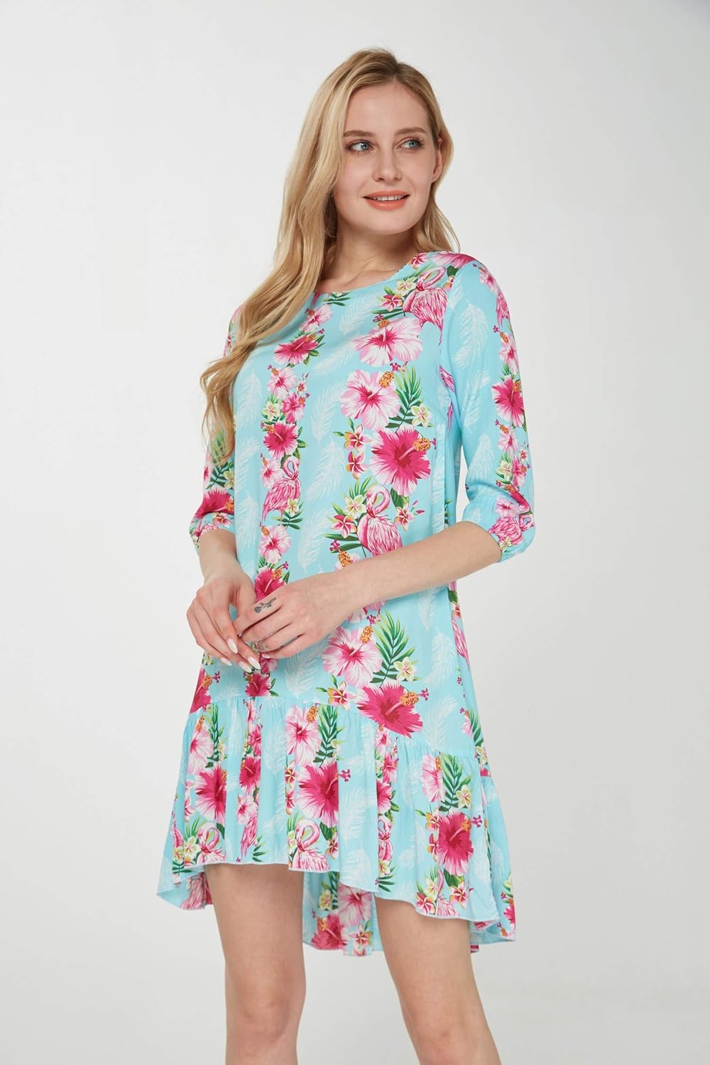 Matchable Family Hawaiian Luau Men Women Girl Boy Clothes in Pink Hibiscus Vine Turquoise - Image 6