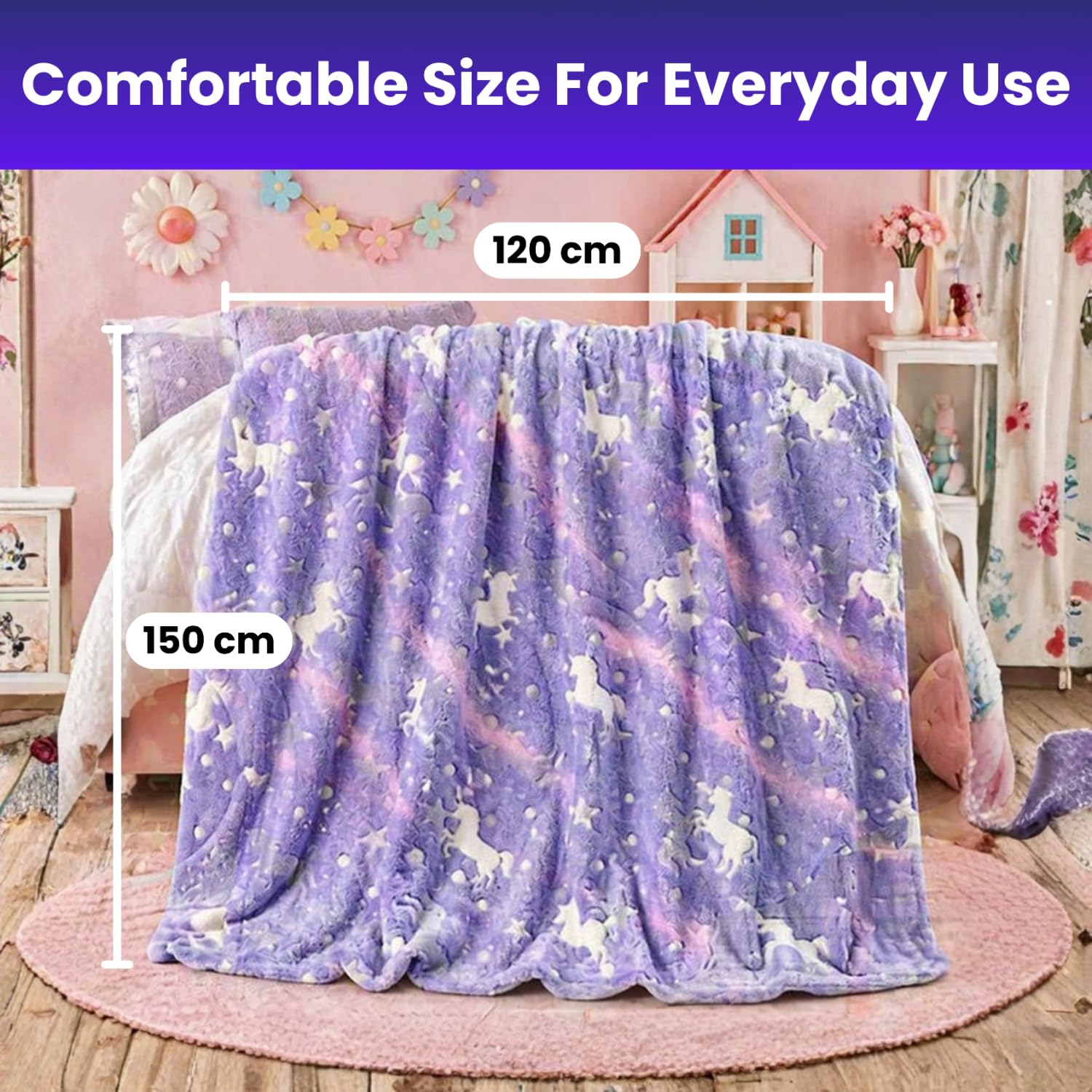 Glow in the Dark Kids Blanket - Magical Unicorn Design -3