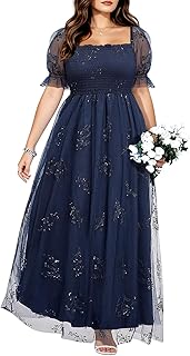 Plus Size Formal Dresses - Bridesmaid Leaf Embroidery with Sequin Tulle Prom Long Dress