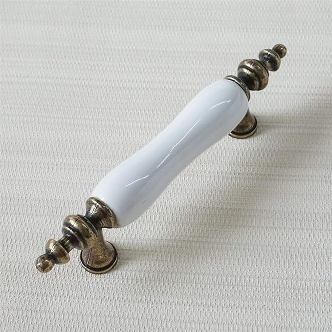 MFYS 3" Vintage Dresser Handles Pulls Knob Antique Bronze White Ceramic