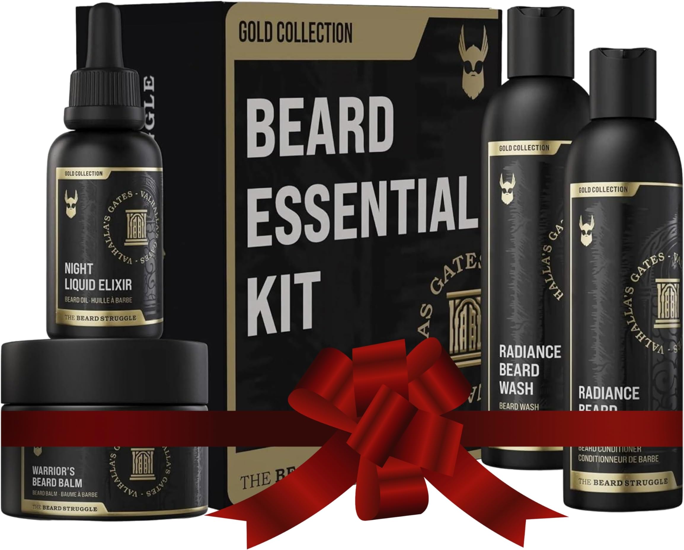 Beard Growth Kit for Men Essential Beard Kit includes Beard Balm, Beard Oil, Beard Wash, & Beard Conditioner - Beard Grooming Kit for Men - Gold Collection - Valhalla's Gates