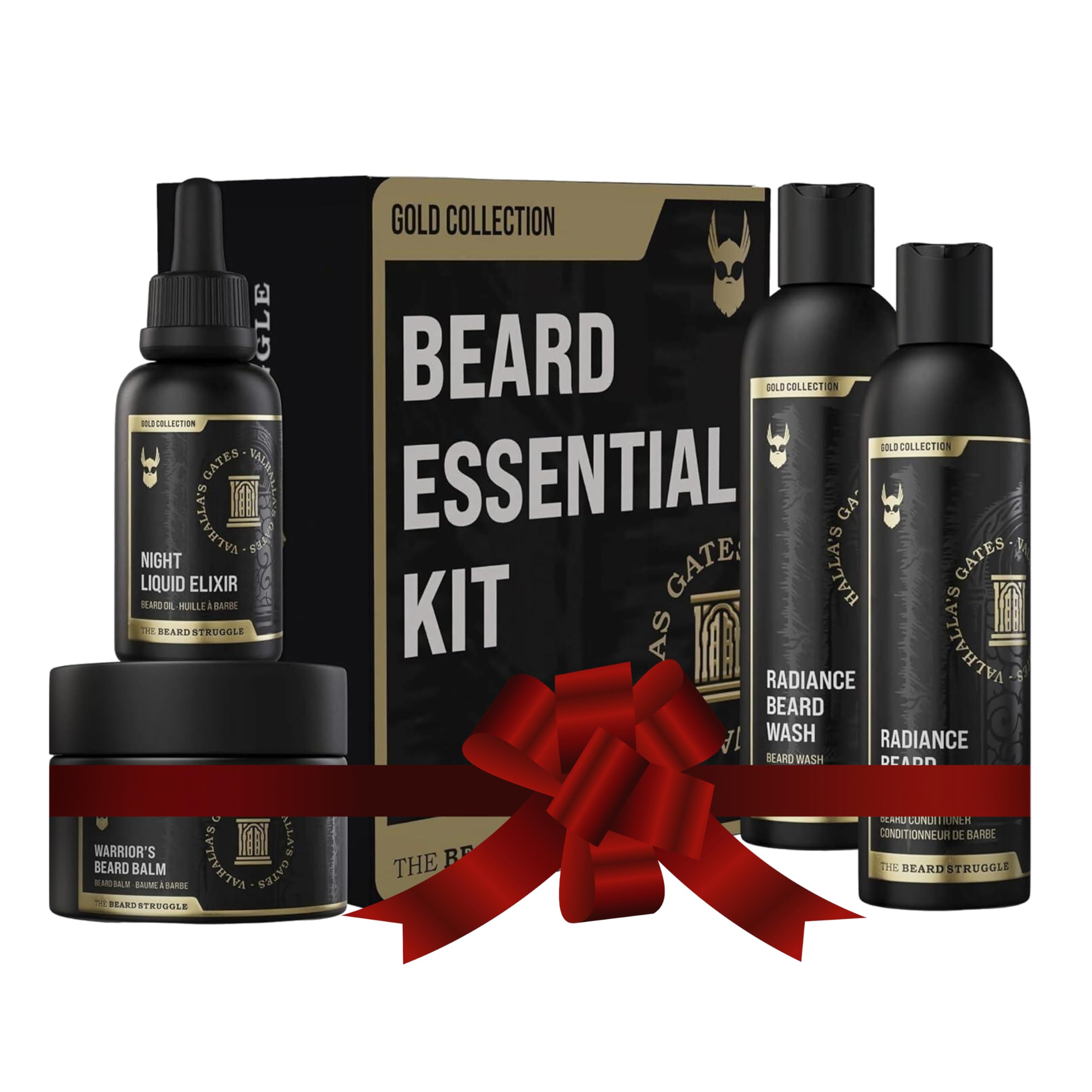 The Beard Struggle Men’s Beard Growth Kit – Includes Balm, Oil, Wash & Conditioner – Gold Collection, Valhalla’s Gates