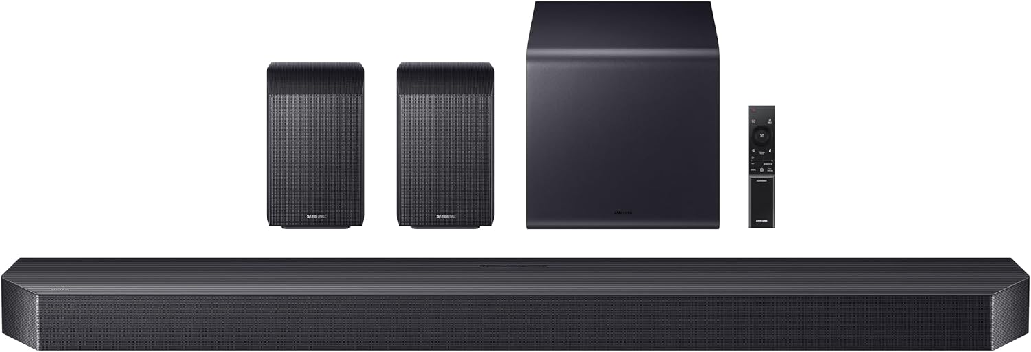 Q990F 11.1.4ch Q Series Subwoofer + Rear Speaker, Wireless Dolby Atmos, Q-Symphony, Game Mode Pro, Adaptive Sound (HW-Q990F, 2025) | Wireless Dolby Atmos, Game Mode Pro, Adaptive Sound HW-Q990F