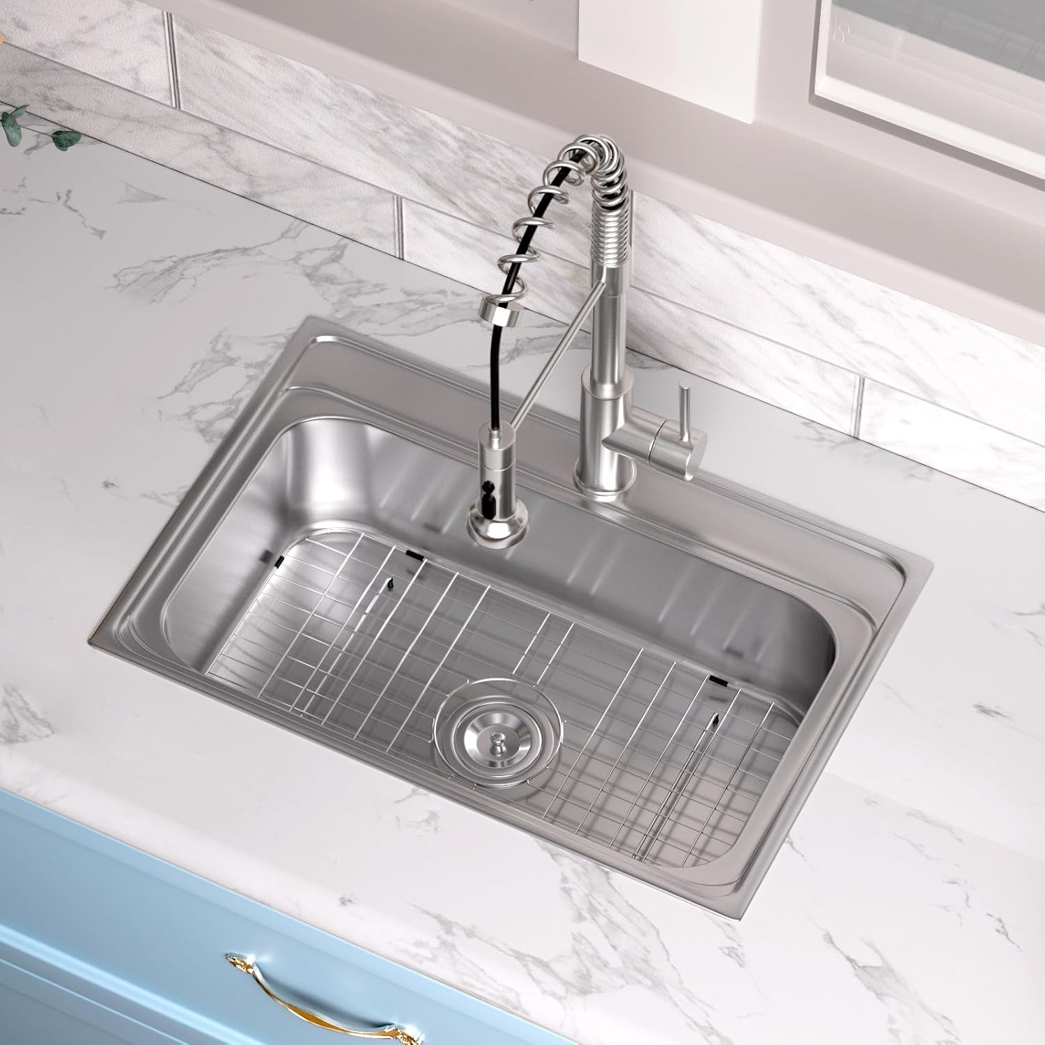 Sarlai Sink Protectors Grid, Stainless Steel Sink Grate for Bottom of Kitchen Sink, 24-1/9" x 12-3/5" with Centered Drain 304 Premium Stainless Steel Protector Grid Grate Rack