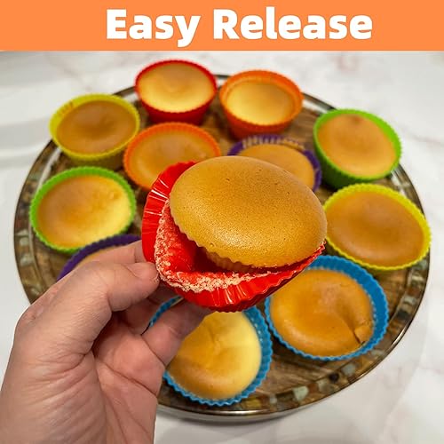 Miniatura 5 de Paquete de 24 tazas de silicona para cupcakes, moldes reutilizables para magdalenas de 2.8 pulgadas para pasteles y pasteles, 6 colores arcoíris
