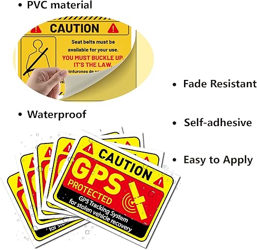 Miniatura 3 de CRASPIRE 5 calcomanías de seguimiento GPS de advertencia de 9.8 x 6.9 pulgadas, con palabras de precaución, sistema de seguimiento GPS protegido,