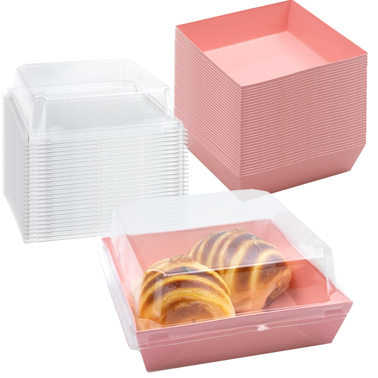 Confezione da 100 scatole per salumi con coperchio trasparente da 12,7 cm, scatole usa e getta per torte, dessert, contenitori quadrati per biscotti, panini, fette di torta, bombe al cacao