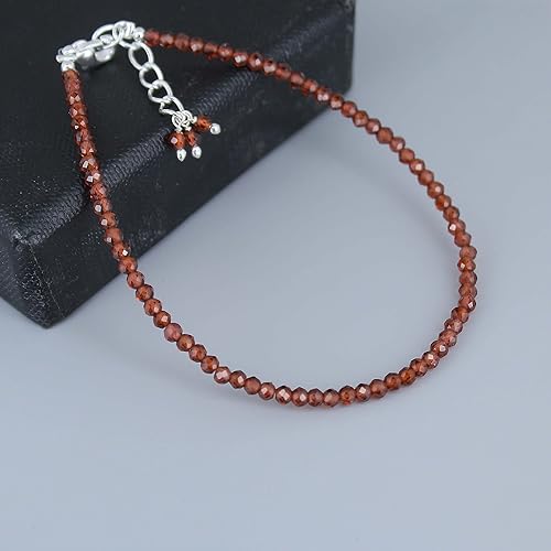 Miniatura 4 de Gempires Mothers Day Gift Natural Red Garnet Beads Bracelet, January Birthstone, Handmade Jewelry, Sliver Plated Chain, Gift For Her (Red Garnet)