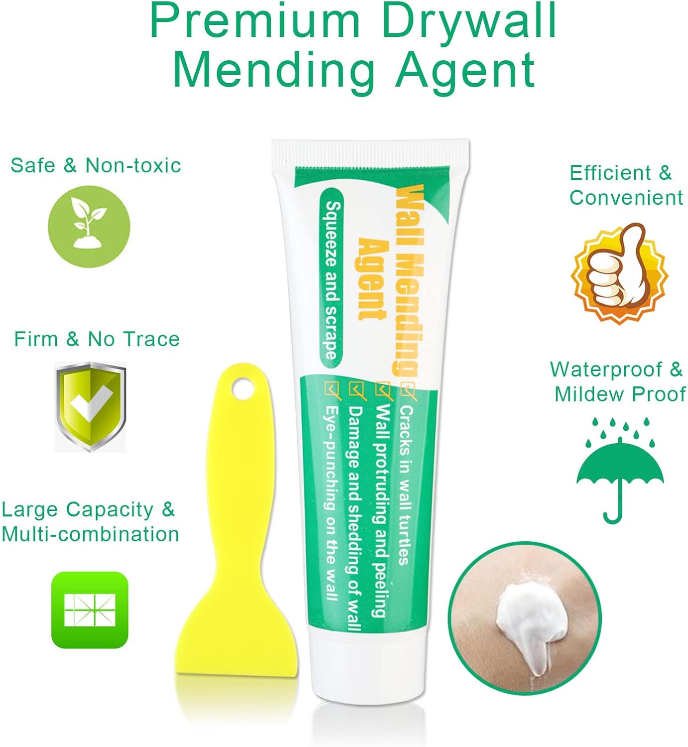 Wall Mending Agent, SKRMISDA Wall Repair Safe Wall Mending Spackle Kit with Free Scrapper Quick and Easy Fix Crack Wall, Spackle Wall Hole Filler & Plaster Self-Adhesive Repair Putty - - 