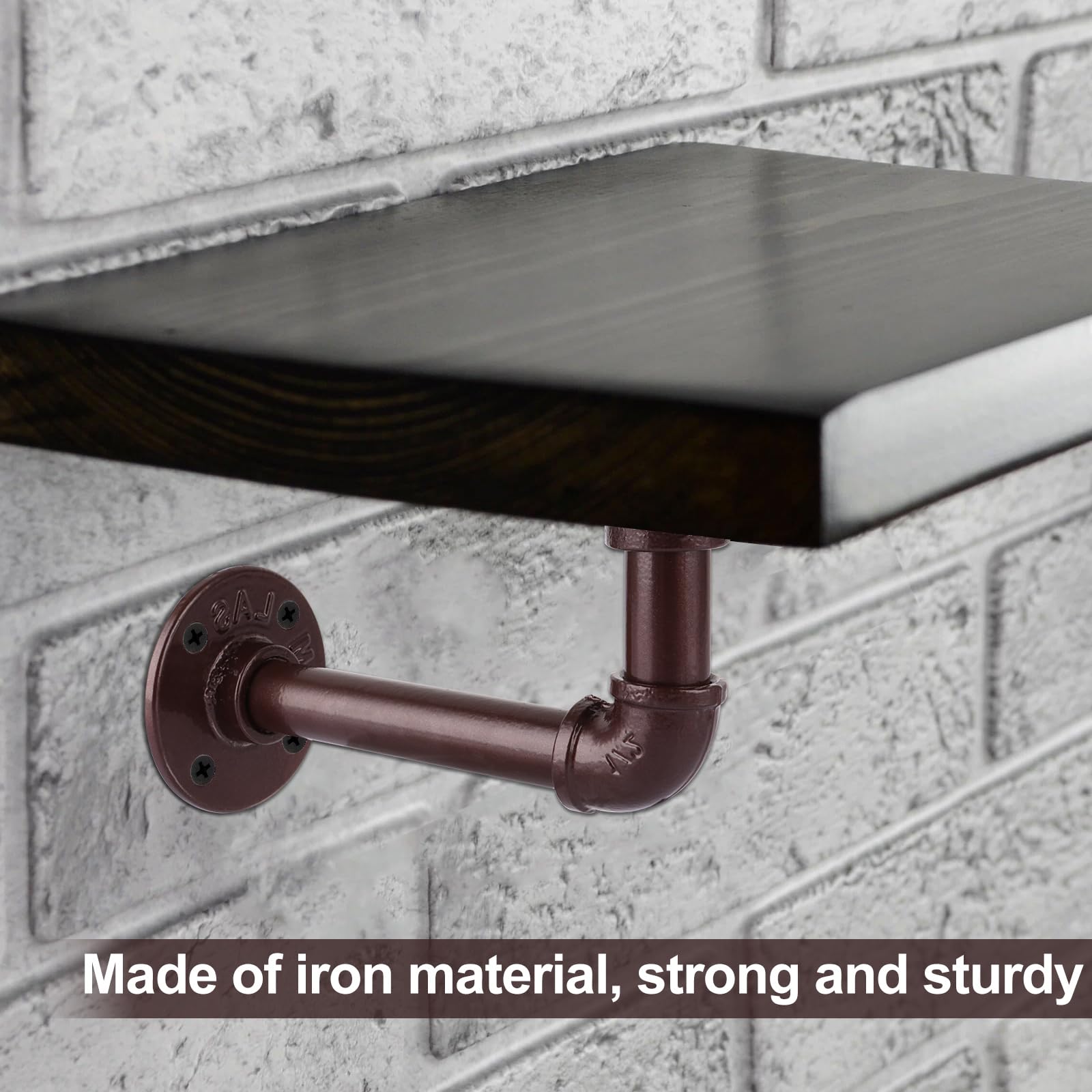 GBACHOOSE 8Pcs Industrial Pipe Shelf Brackets, Bronze Pipe Brackets Floating Shelf for Book Shelf Floating Shelves, Custom Wood Shelves Wall Mounted, Metal Rustic Pipe Decor with Hardware Included - Image 4
