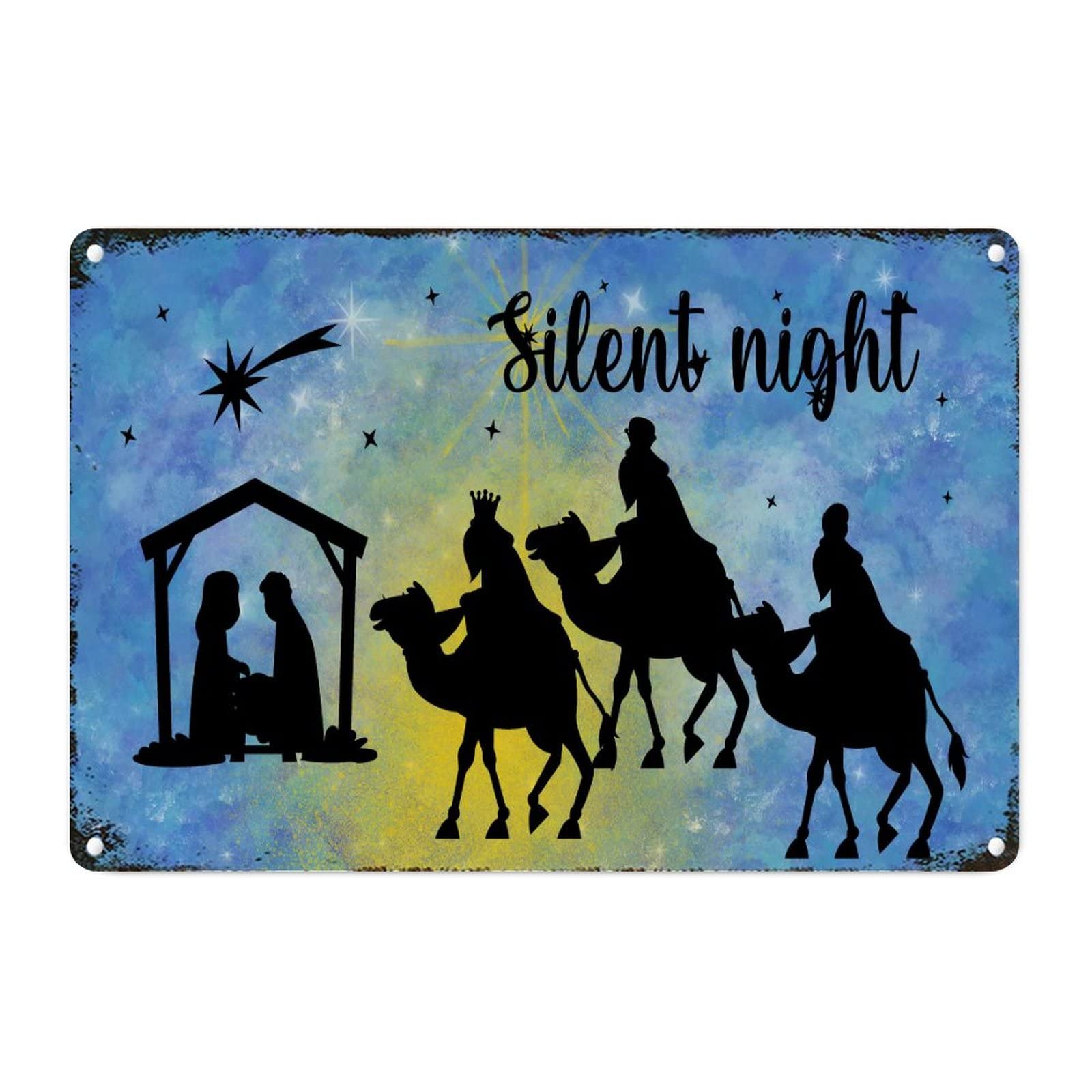 Crèche de Noël vintage plaque métal ciel étoilé bleu décoration intérieure
