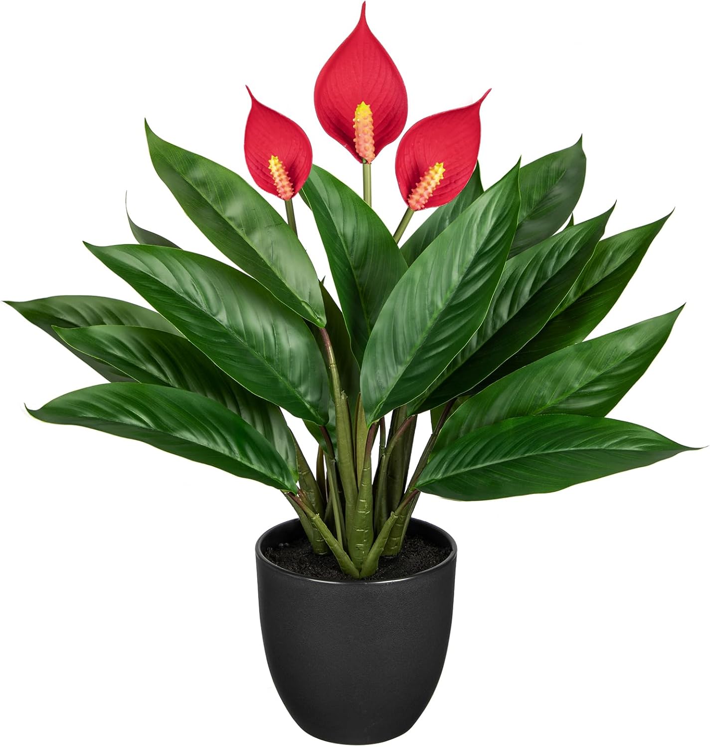20'' Realistic Red Anthurium Artificial Potted Plant, Fake Flowers for Home Office Farmhouse Kitchen Bathroom Table Shelf Decor