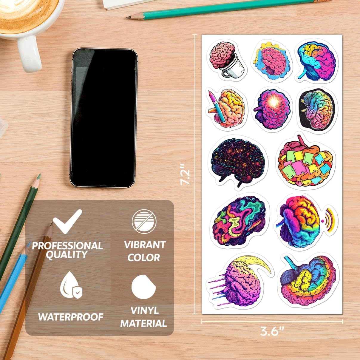 Brain Creative Science Art Vinyl Stickers Pack for Students Teachers Artists Thinkers Laptop Water Bottle Notebook Scrapbook School Project 108Pcs Phone Case Hard Hat