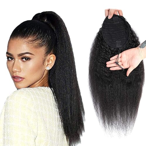 Miniatura 8 de Human Hair Water Wave Drawstring Ponytail Extensions - Natural Black Corn Wave for Black Women - Clip in Extensions (20")