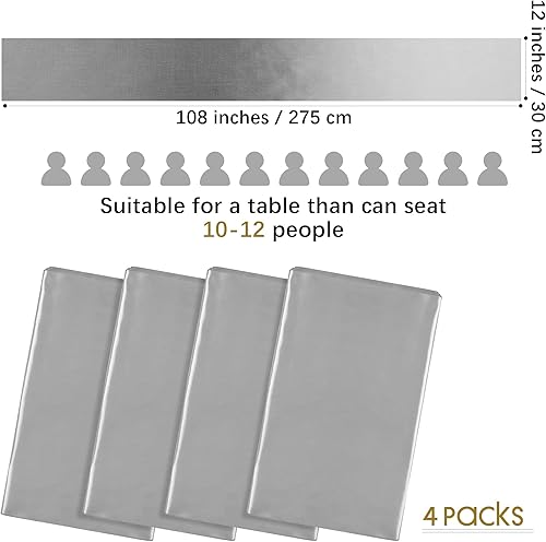 Miniatura 2 de Aneco Paquete de 4 caminos de mesa de satén de 12 x 108 pulgadas de largo, seda brillante y tela suave, camino de mesa para fiesta de banquete de