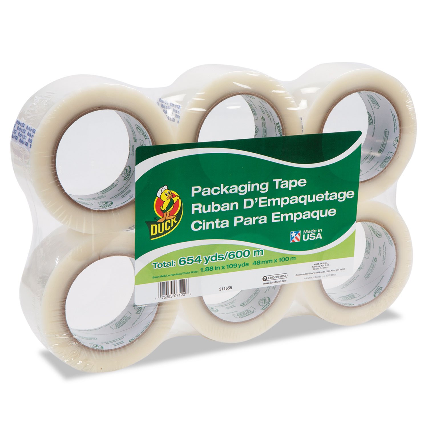 Duck Brand Standard Packaging Tape Refill, 6 Rolls, 1.88 Inch x 109 Yard, Clear (240054)