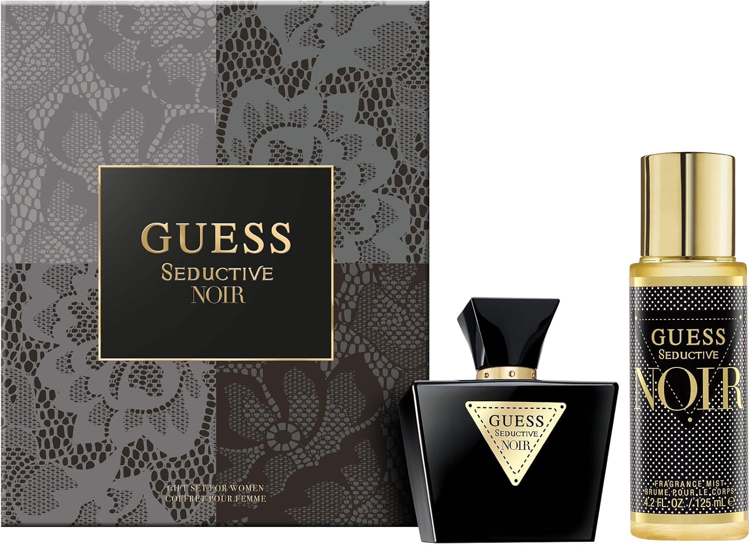 GUESS Seductive Noir Coffret Cadeau pour Femme – Eau de Toilette 75ml, Brume pour le Corps 125ml – Parfum Floral et Sensuel, Longue Durée