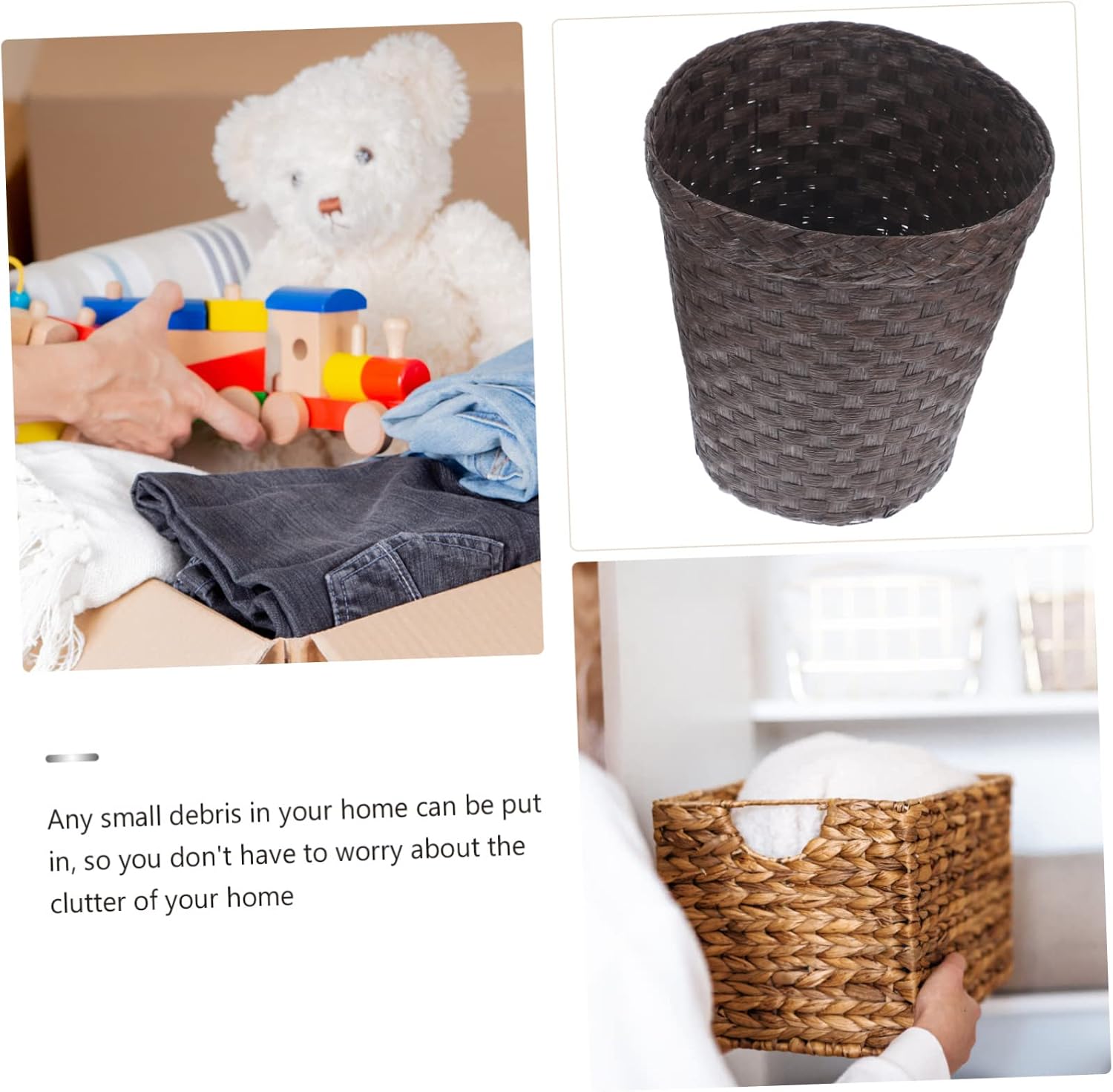 PRETYZOOM Simple Rattan Storage Basket Multi Purpose Straw Woven Container for Home Organization Design for Trash Books Newspapers with Handles