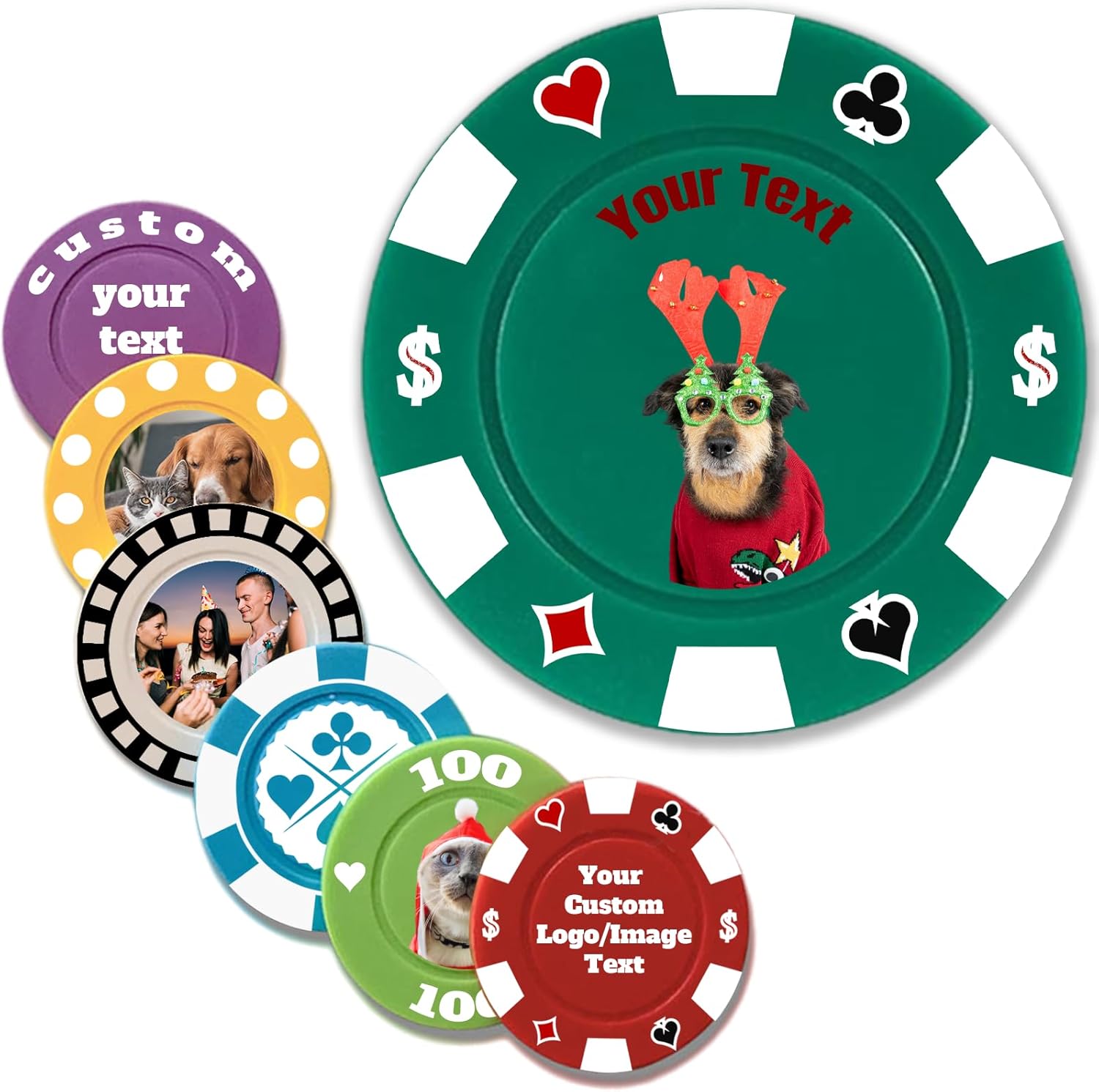 Custom Poker Chips Personalized Plastic Poker Chips with Logo Funny Parties Chips Print Your Photo or Text Golf Ball Markers for Putting Green DarkGreen