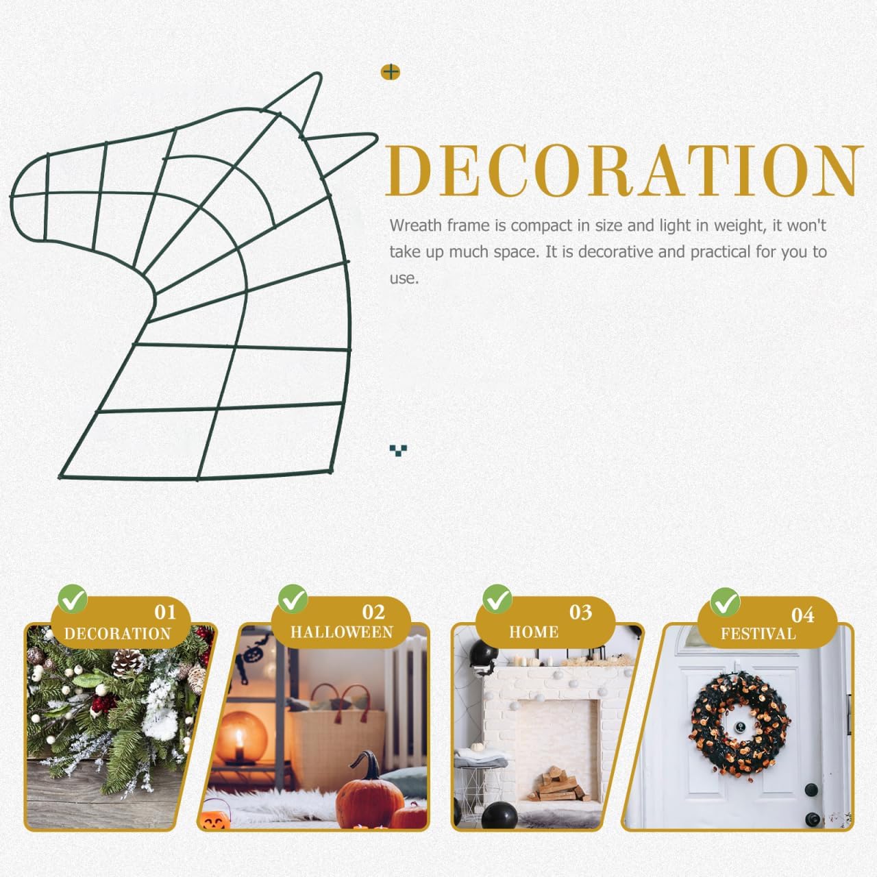 Levemolo Horse Shaped Wire Metal Frame, Floral Flower Hanging Rack for DIY Christmas New Year Party Front Door Decorations