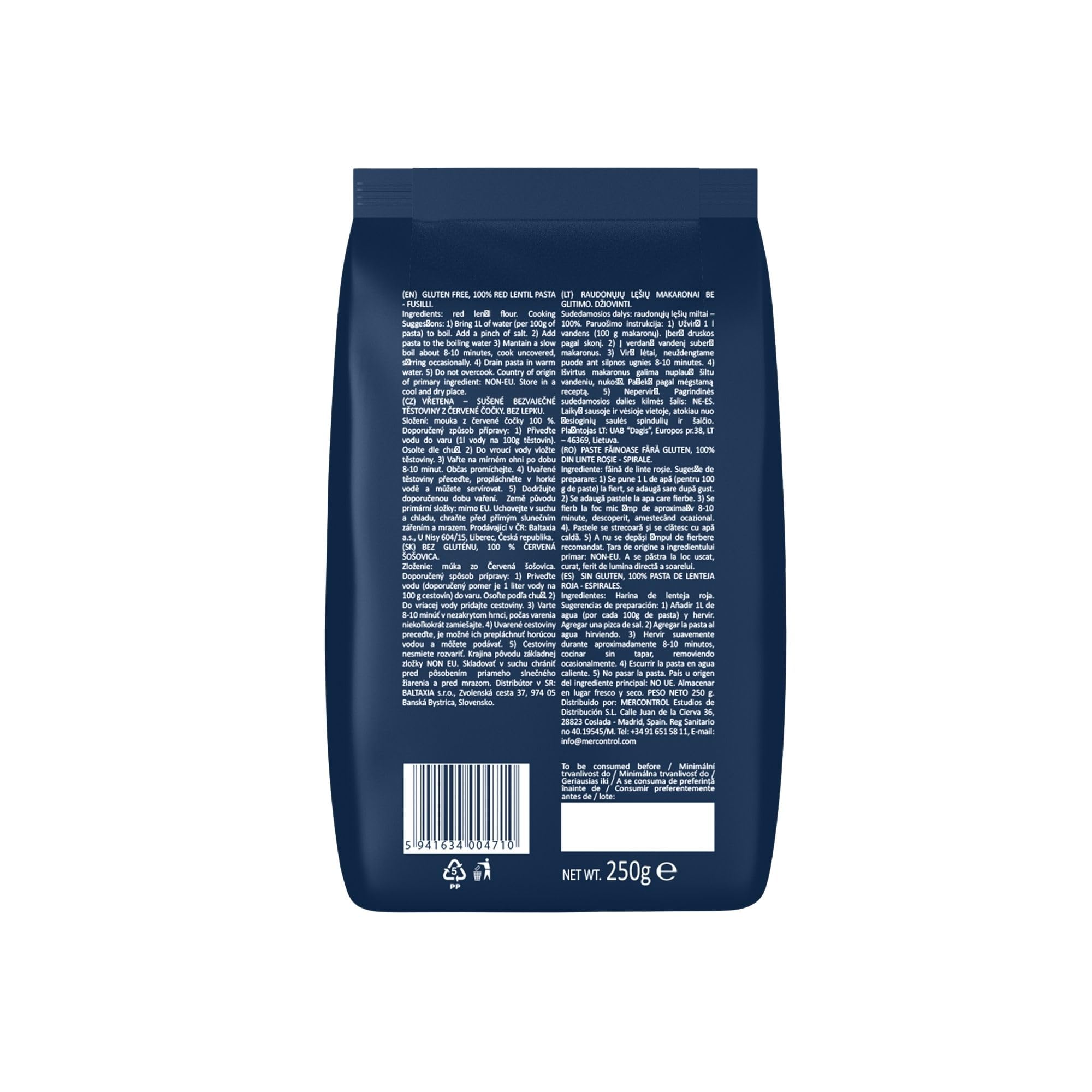 Espirales de Lenteja Roja Sam Mills Pasta Sin Gluten Proteica 250 g