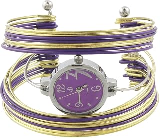 Qtqgoitem Multi Layer Open Cuff Bracelet Wrist Watch for Lady Purple (Model: 0f0 68c d27 409 b02)